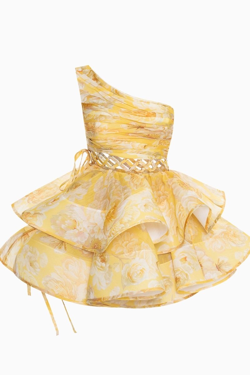 Aurora® | Floral-Print One-Shoulder Chiffon Mini Dress