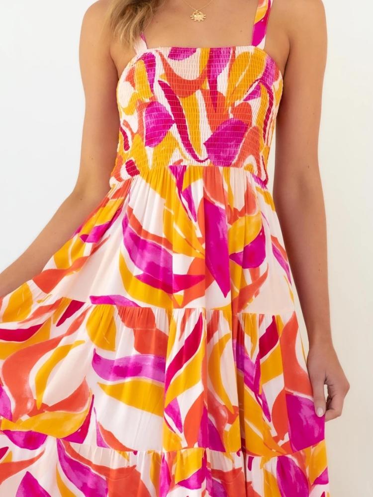 Aranza® | Printed Striped Maxi Elegant Summer Dresses Women with Ruffle Top