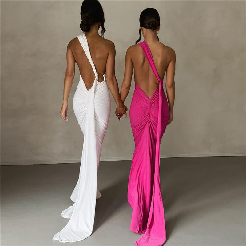 Aurora® | Elegant Long Open Back Slim Ruched Party Wedding Spring Summer 2024 Dress for Women