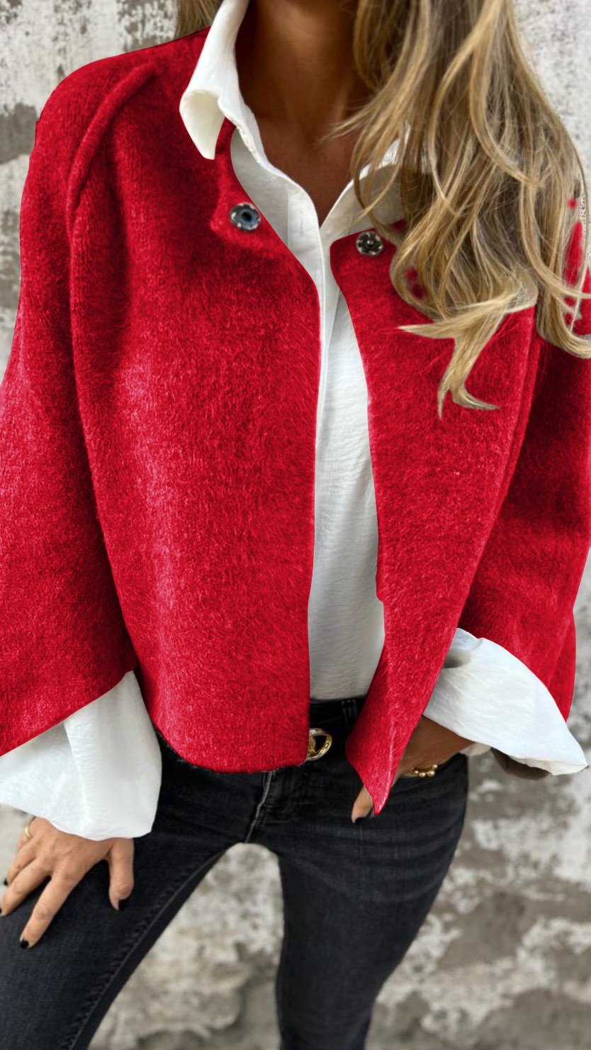 Cristina® | Wool coat for women with a round neck and long sleeves