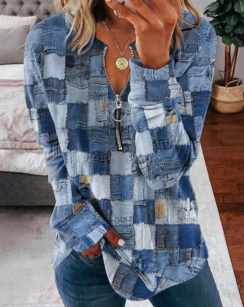 Dalia® | Zip Up Block Patchwork Top