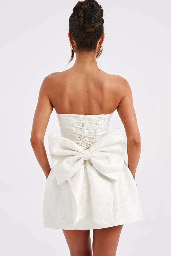 Elena® | Sexy fashion short jacquard dress with tube top and bow