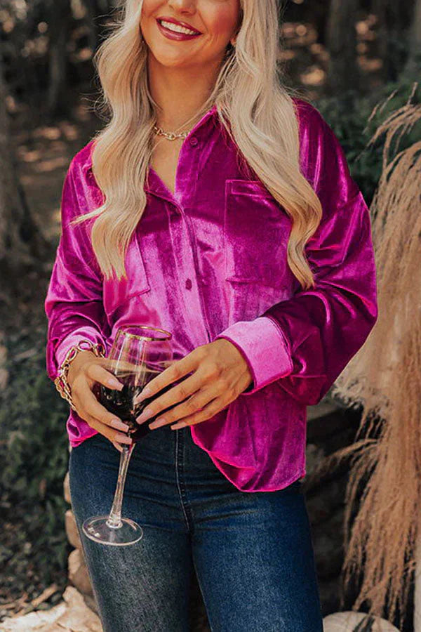 Bryen® | Velvet Blouse With Button Closure And Pockets