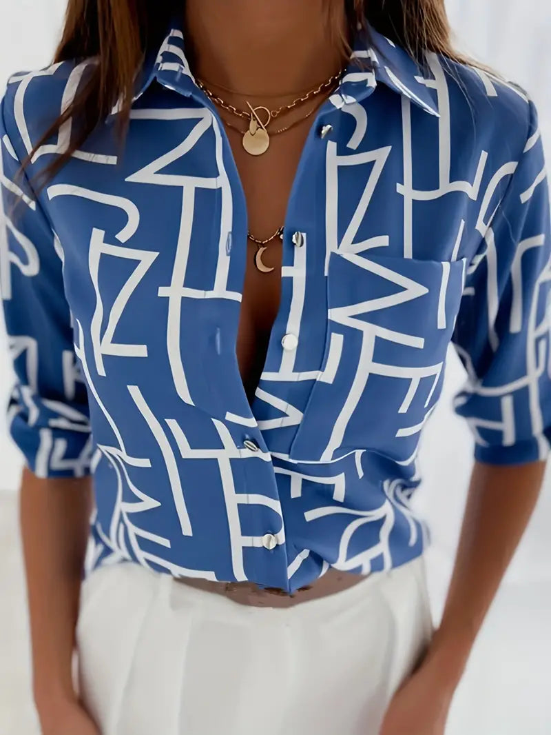 Benigna® | Stylish Printed Blouse With A V Neck For Spring