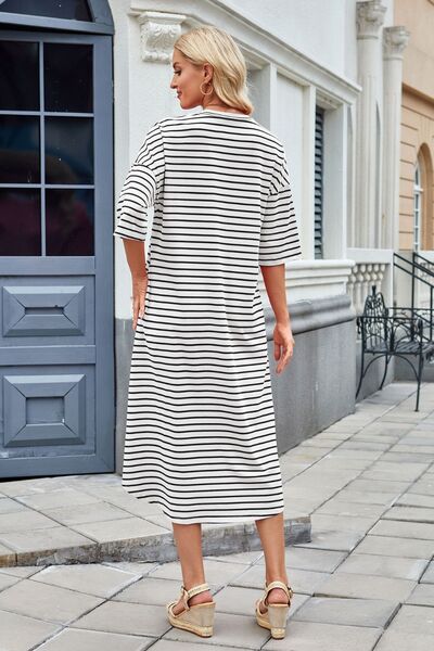 Cora® | Contrast striped midi t-shirt dress with half sleeves