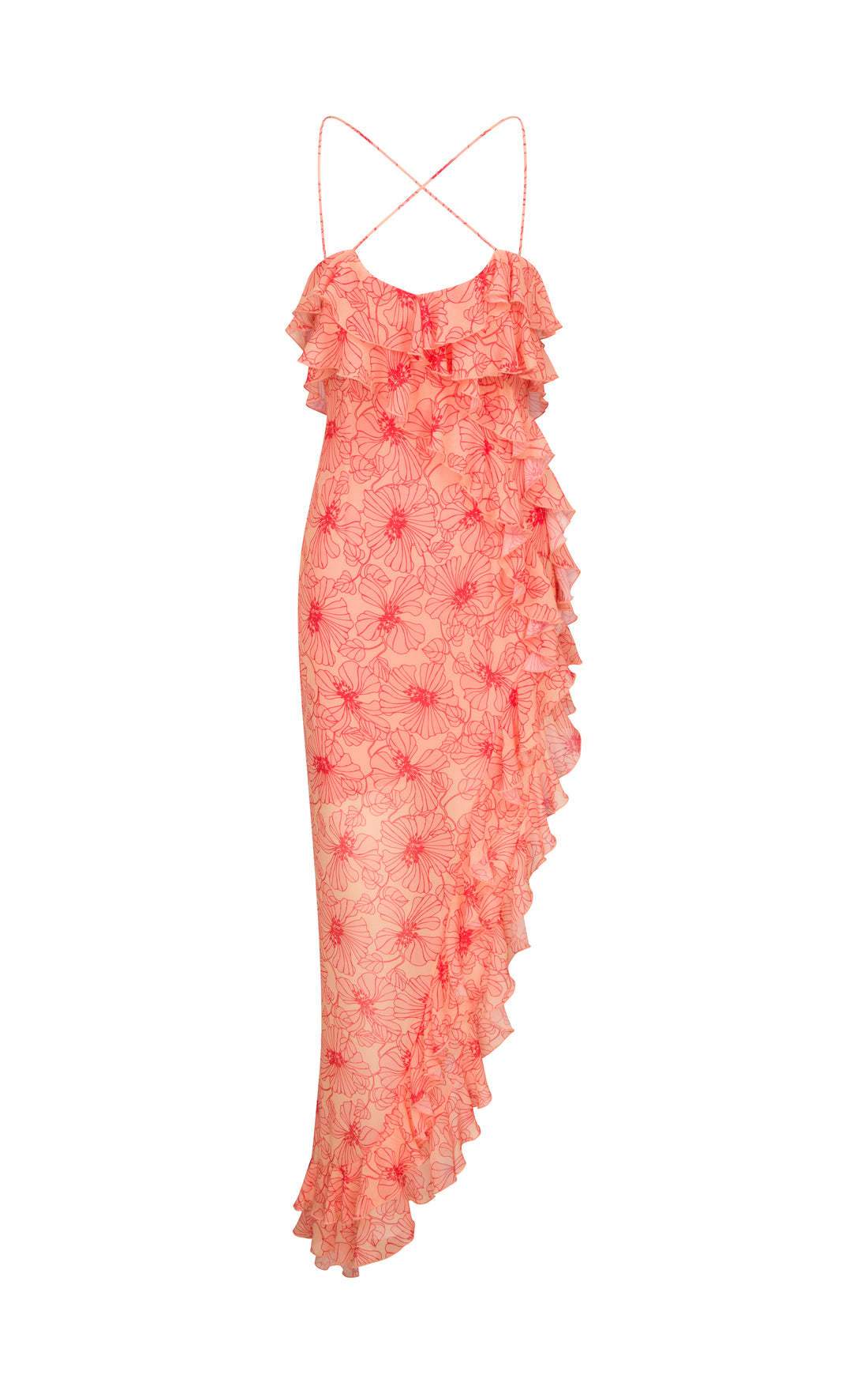 Belinda® | Chiffon maxi dress with ruffles and cross neckline