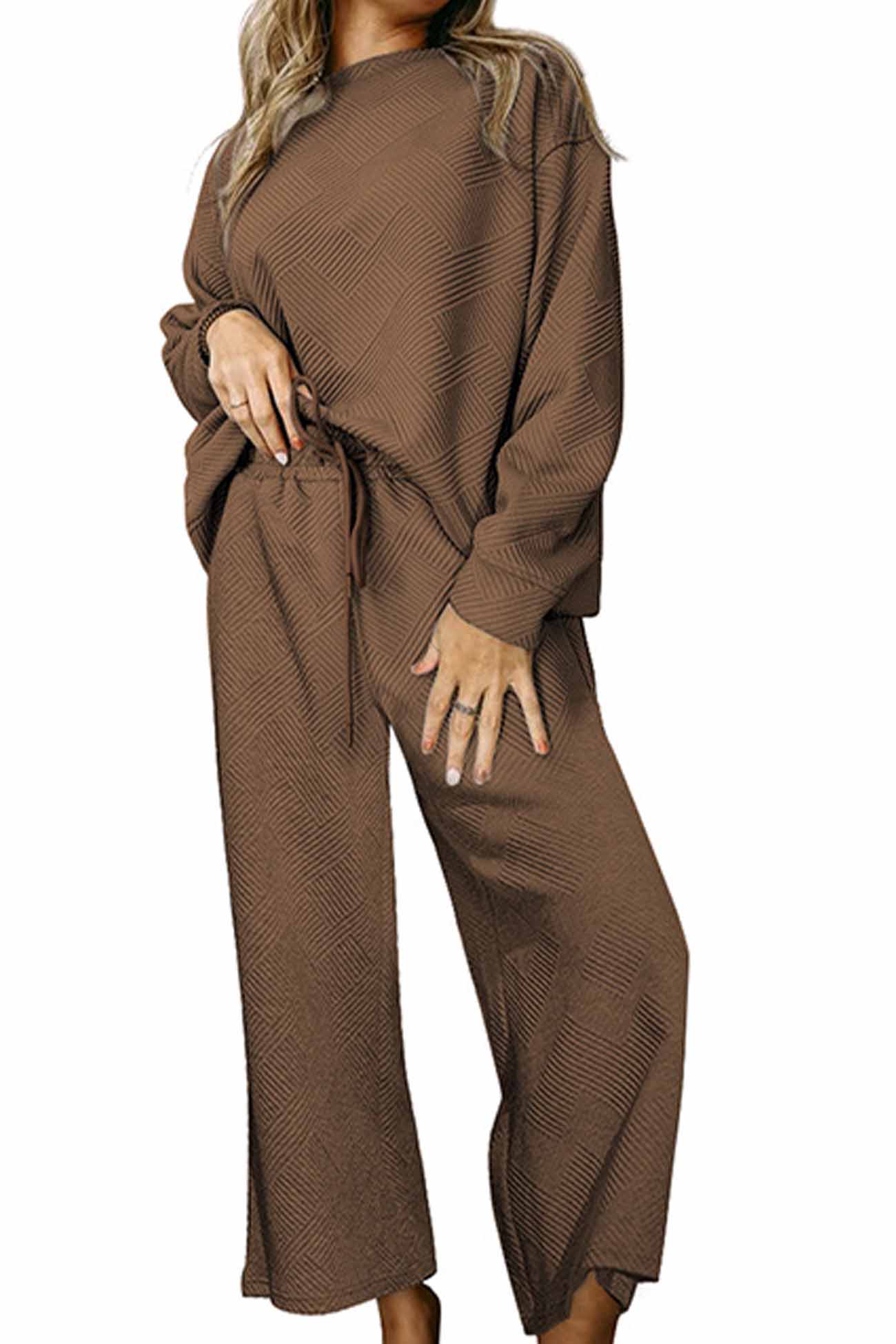 Anneliese® | Solid color textured long sleeve long pants set
