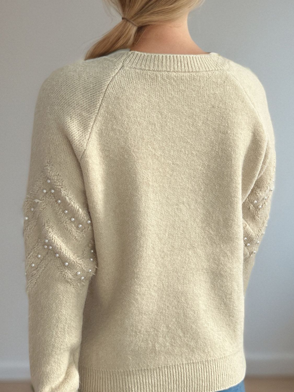 Concepcion® | Round neck sweater with raglan sleeves and pearl trim