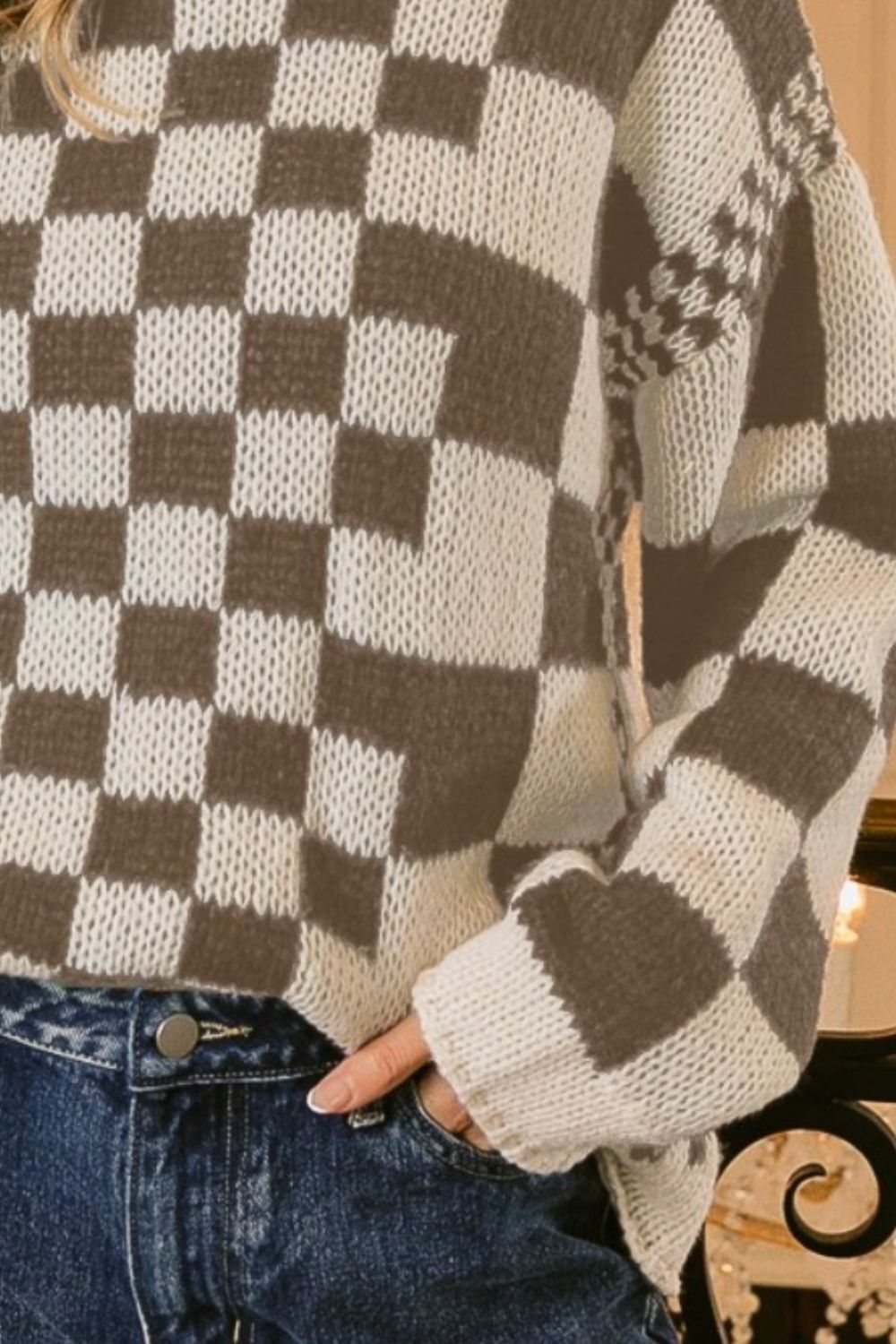 Eliana® | Checked thick contrast sweater