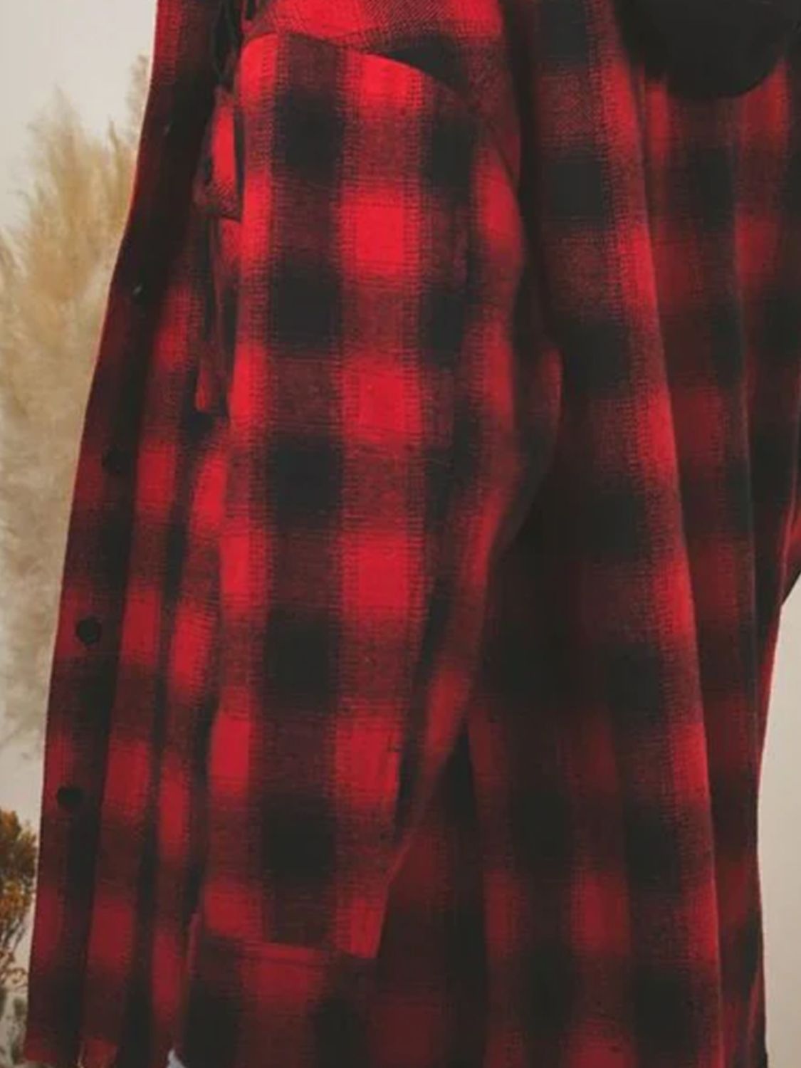 Carmen® | Checked long sleeve hooded jacket with raw hem