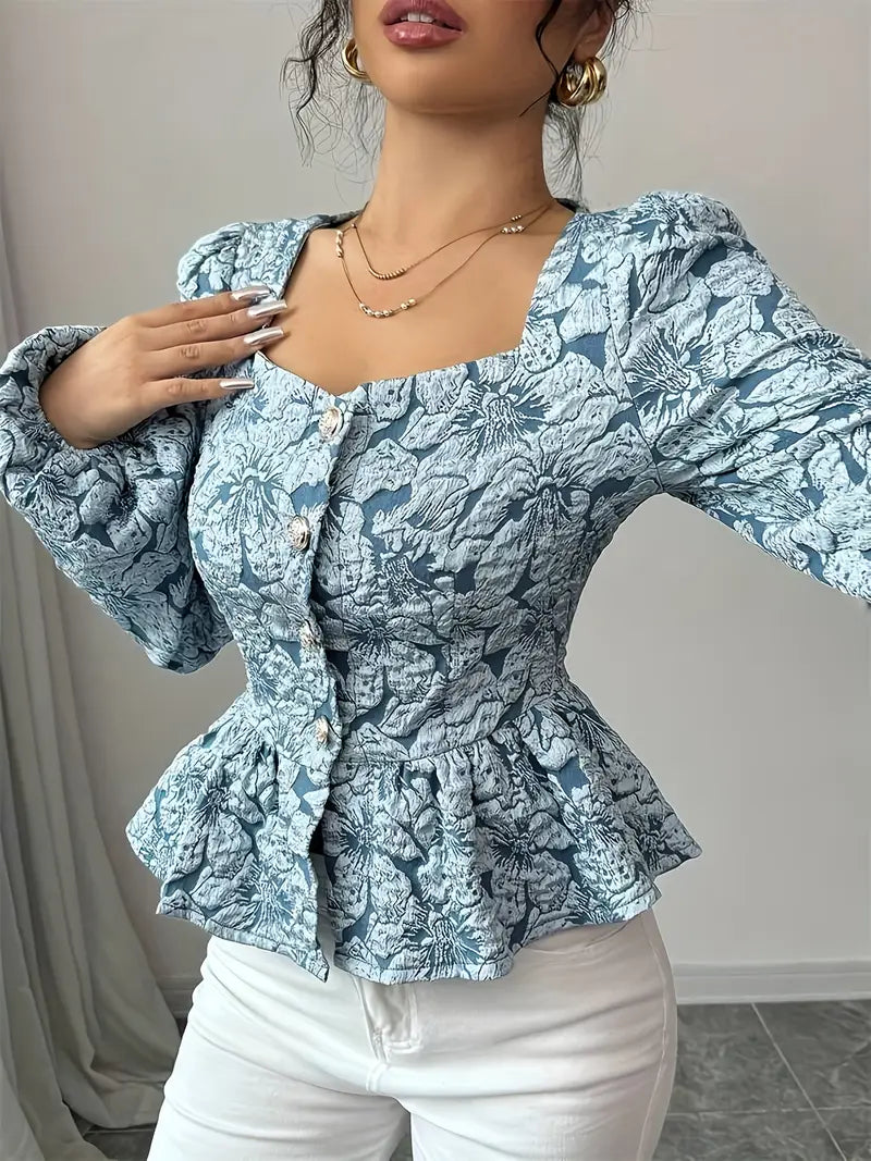 Bertila® | Elegant Blouse With A Floral Pattern And Puff Sleeves