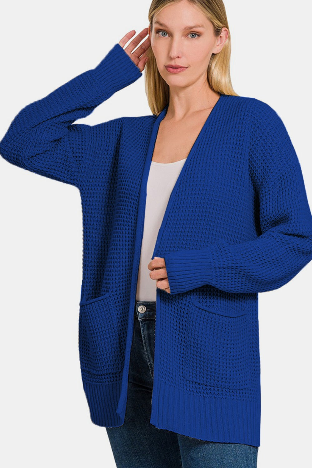 Charlotte® | Waffle sweater cardigan with open front