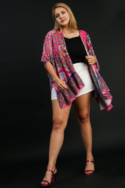 Elizabeth® | Full size, mixed print, ruffle hem, open front, plus size