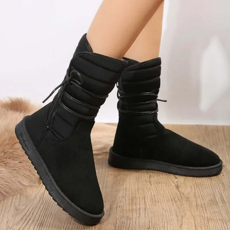 Women’s Mid-Calf Boots – Quilted Shaft – Lace-Up – Soft Touch – Flat Grip Sole