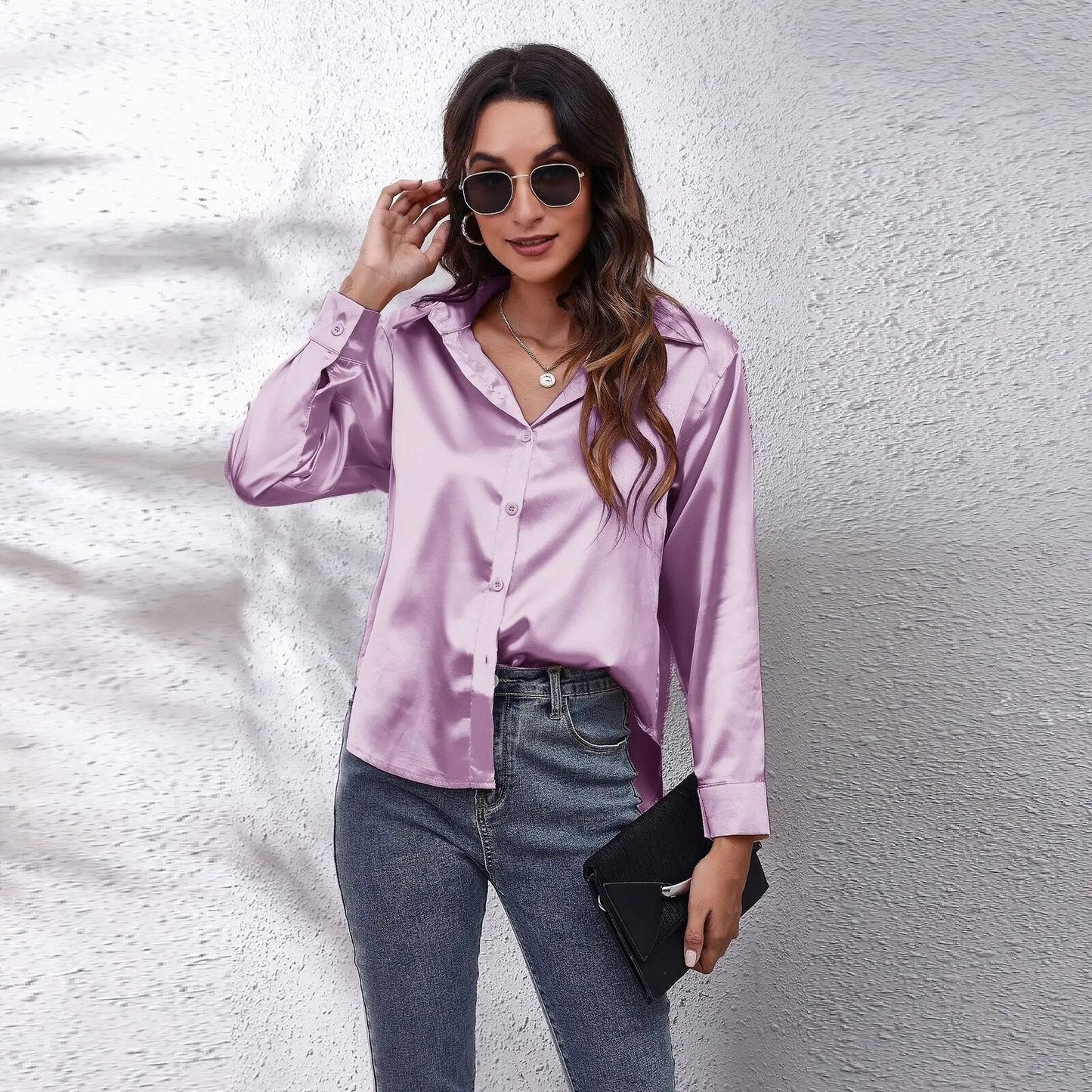 Camille® | Satin Shirt Silk Top