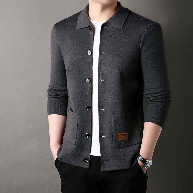 Men’s Cardigan – Slim Fit Knitwear – Classic Collar – Button Front – Ribbed Trim