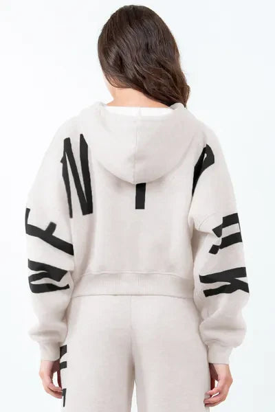 Amelia® | Long sleeve drawstring hoodie with letter graphic