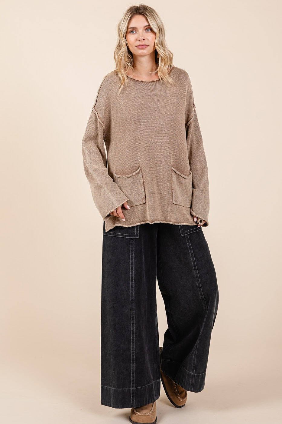 Dámasa | Mittoshop Mineral Wash Patch Pocket Cut Edge Pullover