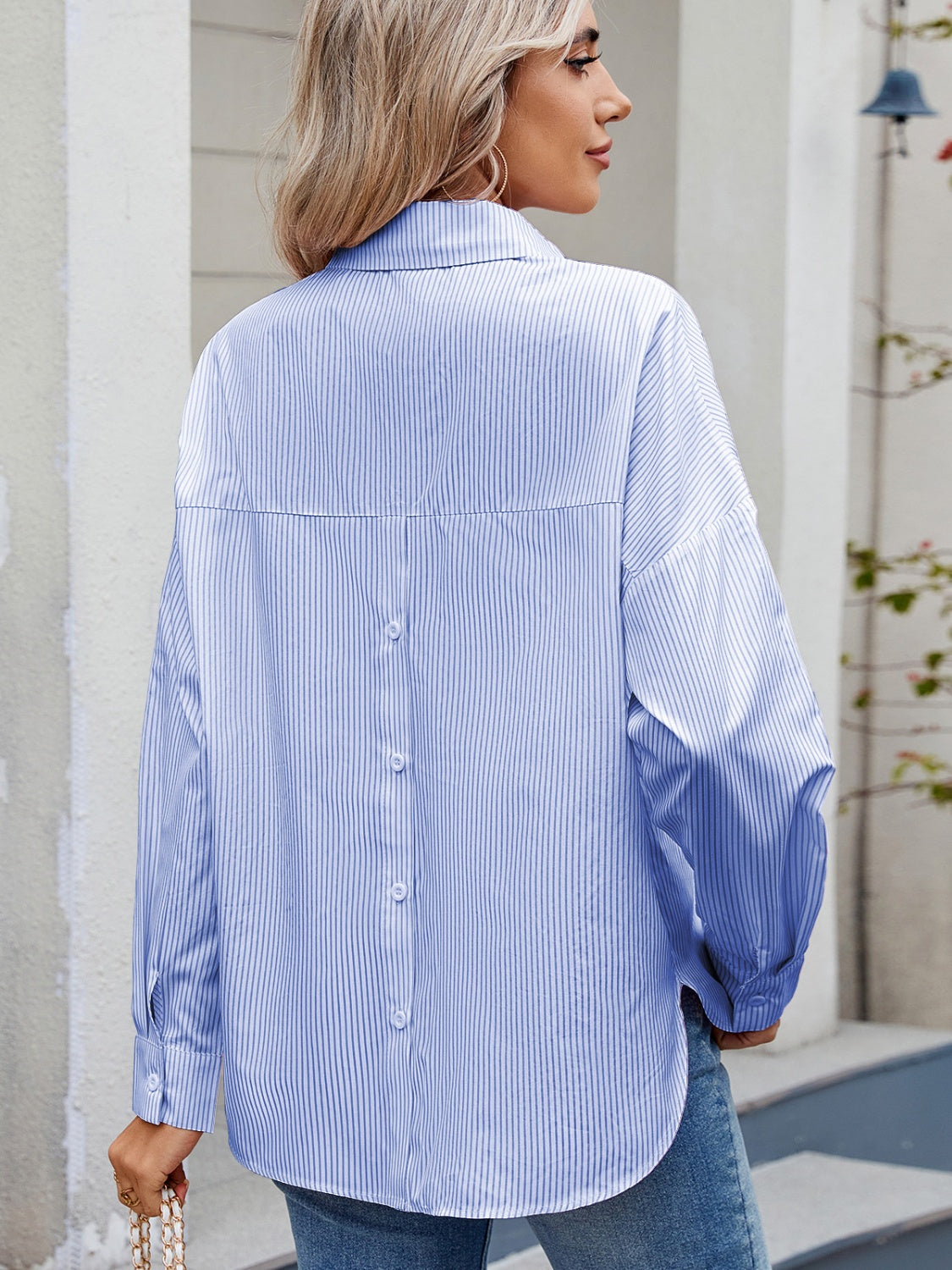 Delilah® | Striped collared long sleeve button down shirt