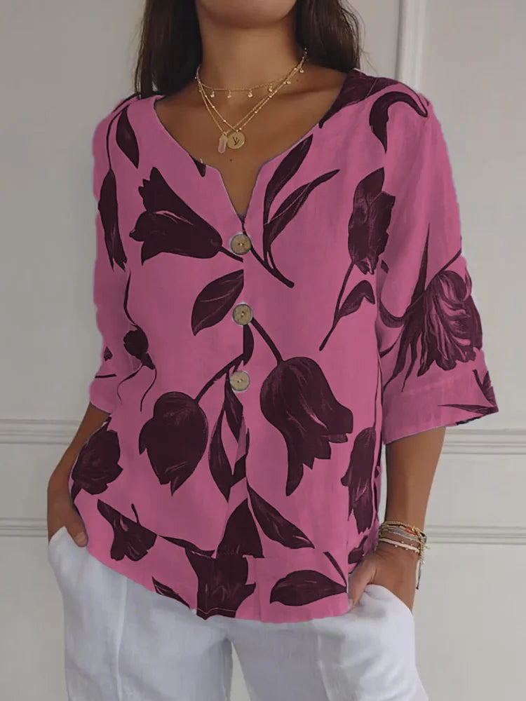 Begoña® | Printed V-Neck Tunic Top