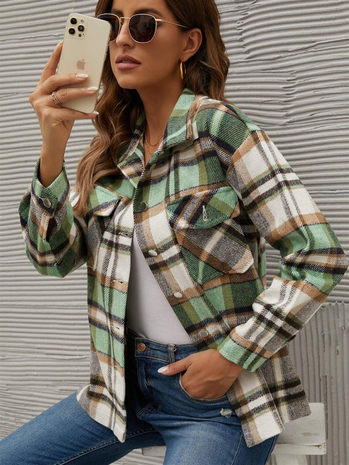 Dafne® | Checked, long-sleeved jacket with a collar