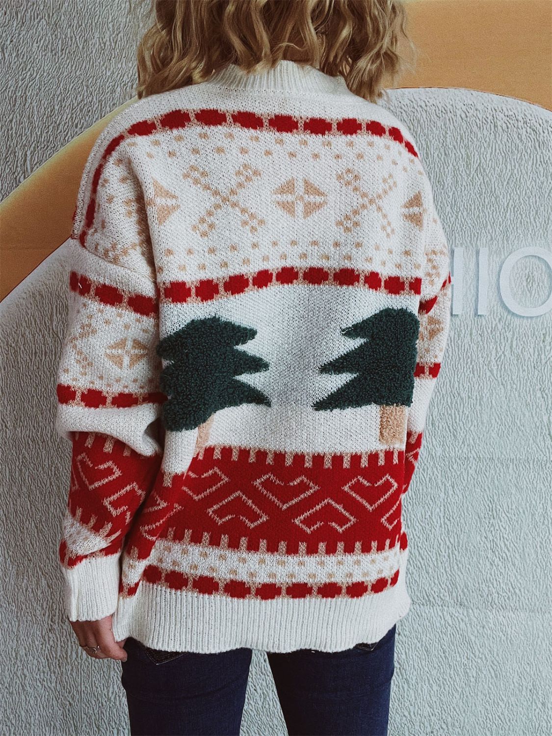 Annelies® | Long-sleeved Christmas tree sweater with stand-up collar