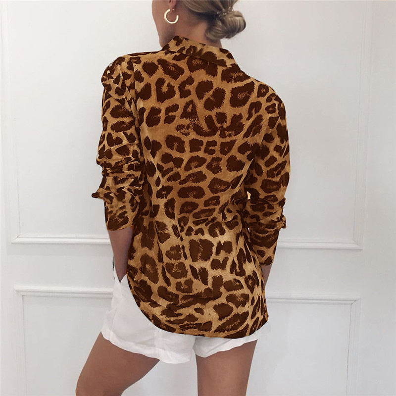 Avalon® | Stylish Long-Sleeved Leopard Print Blouse With Turn-Down Collar