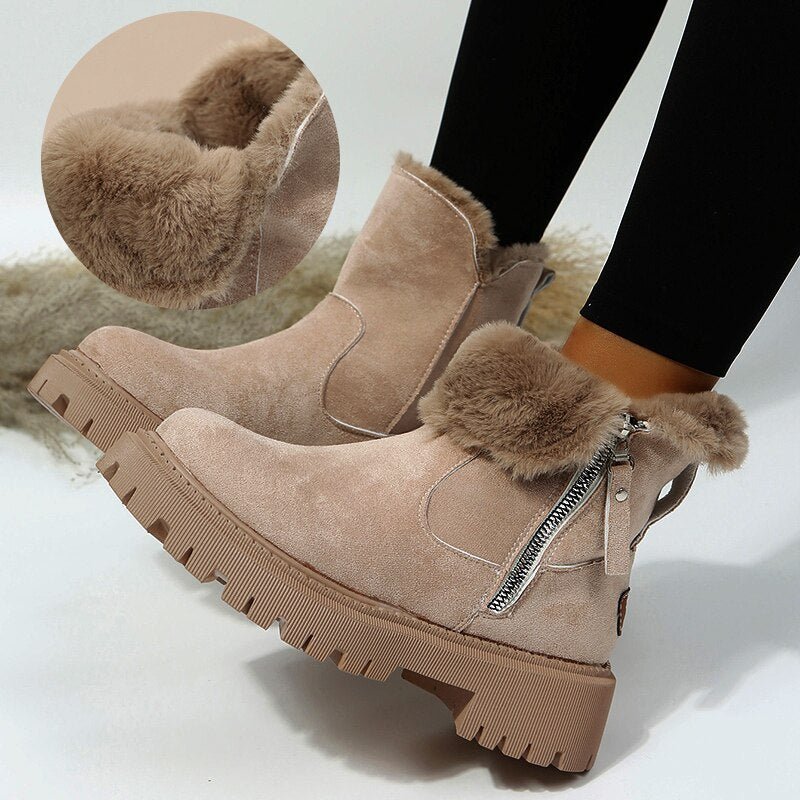 Women’s Ankle Boots – Suede Look – Warm Lined – Side Zip – Non-Slip Lug Sole
