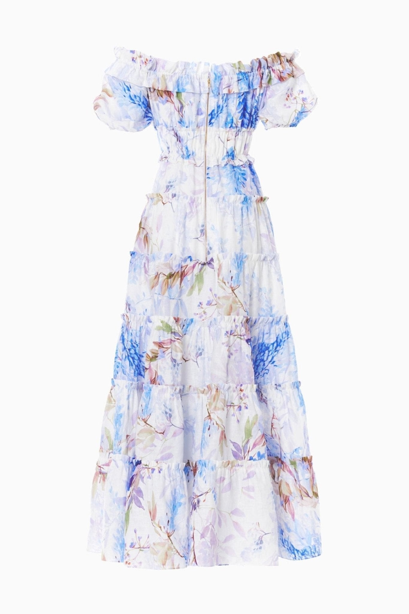 Antonella® | Heather colored maxi dress with animal ruffles and print