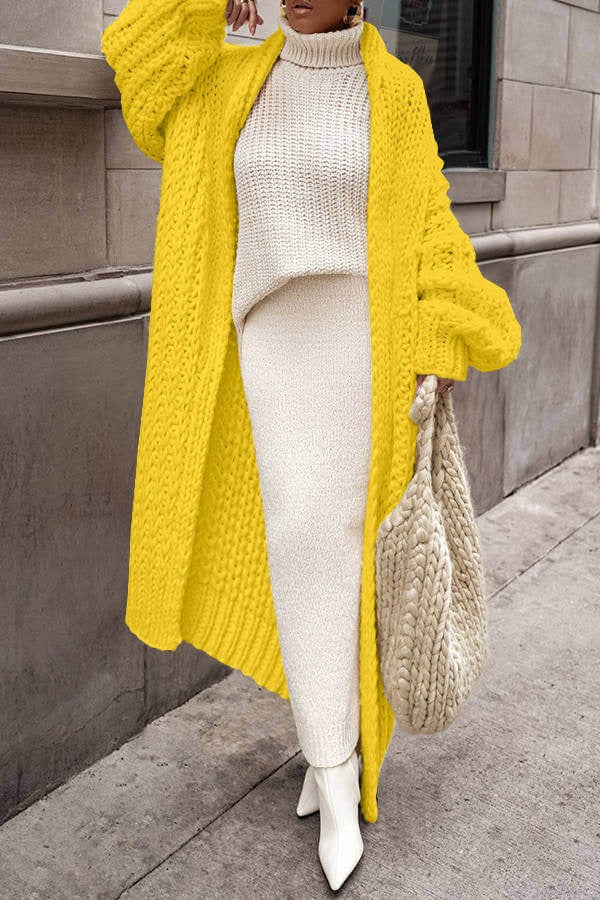 Women’s Cardigan – Chunky Wool Knit – Oversized Fit – Long Open Front Layering Piece
