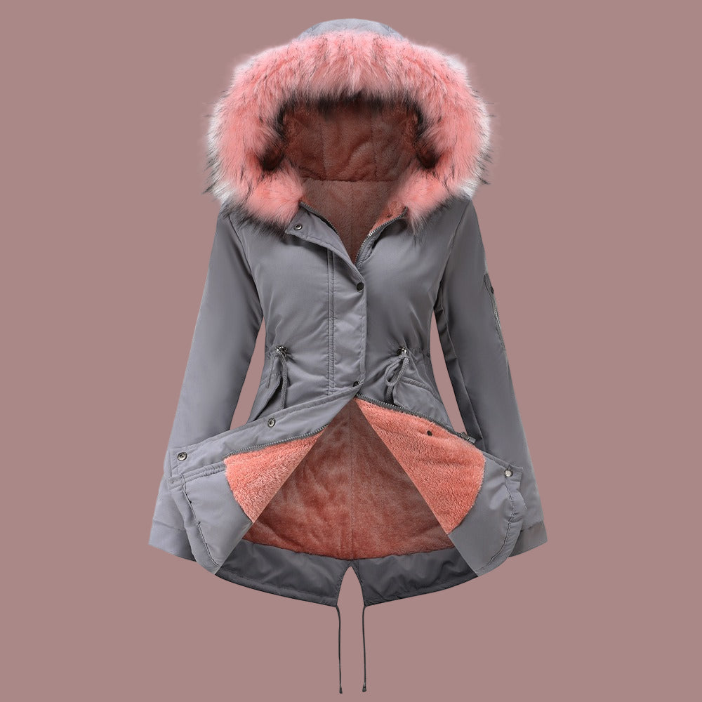 Women’s Parka Coat – Mid-Length Regular Fit – Faux Fur Hood – Insulated – Adjustable Waist