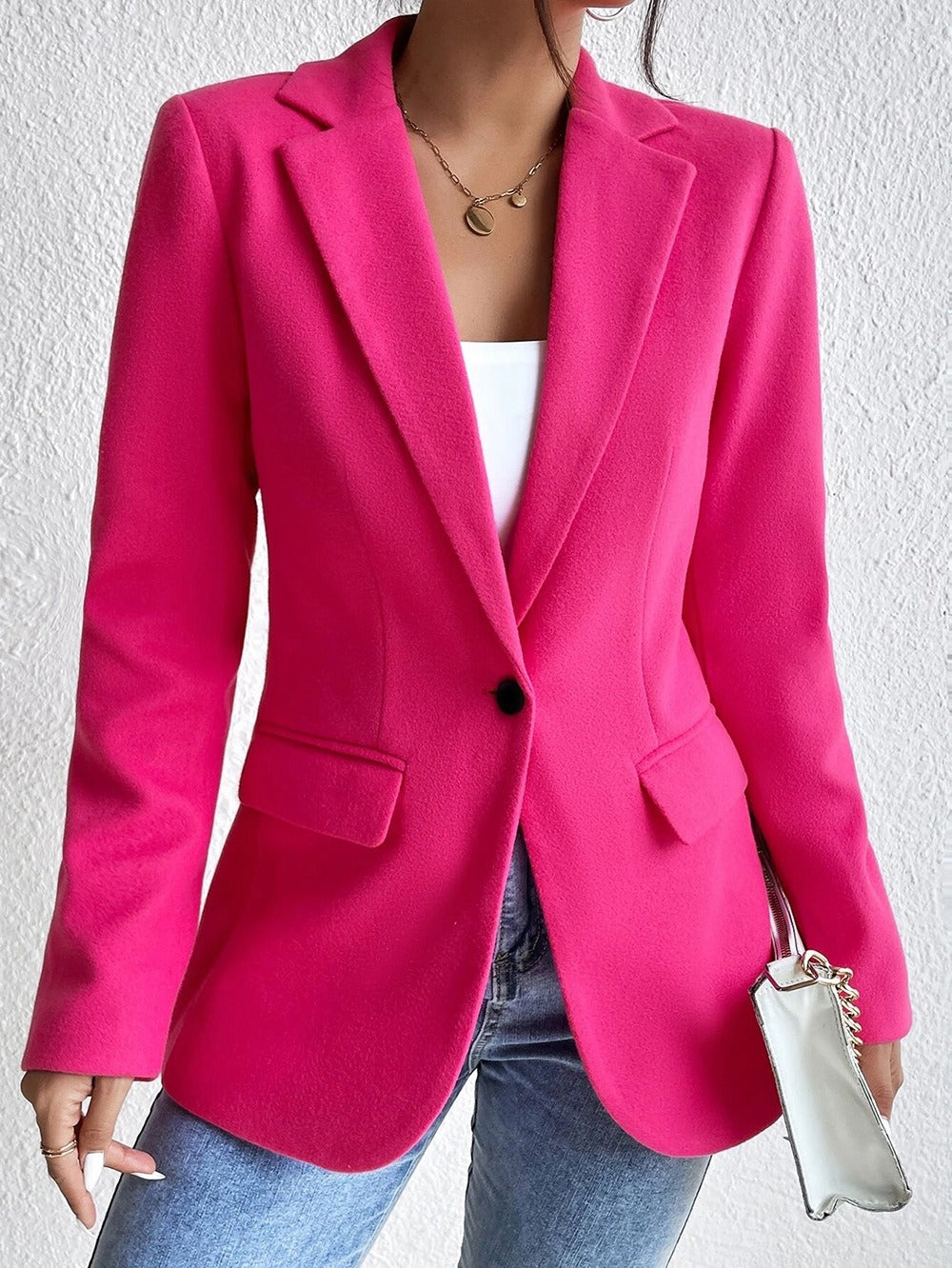 Women’s Coat – Tailored Slim Fit – Wool Blend – Notched Lapel – Hip Length – Single-Breasted