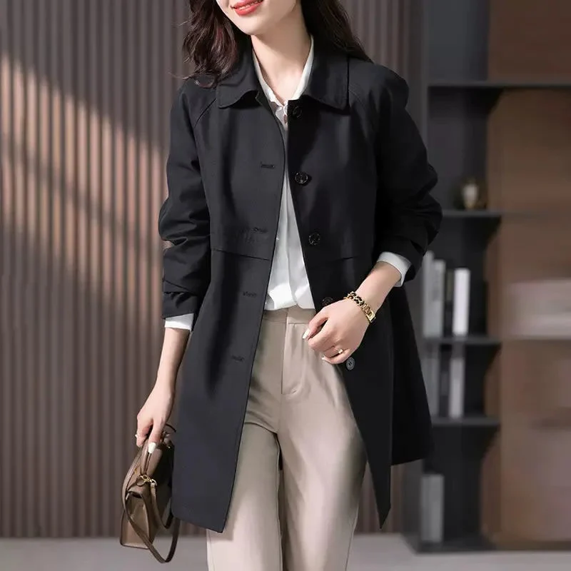 Women’s Mid-Length Coat – Wool Blend – Tailored Fit – Single-Breasted – Classic Collar