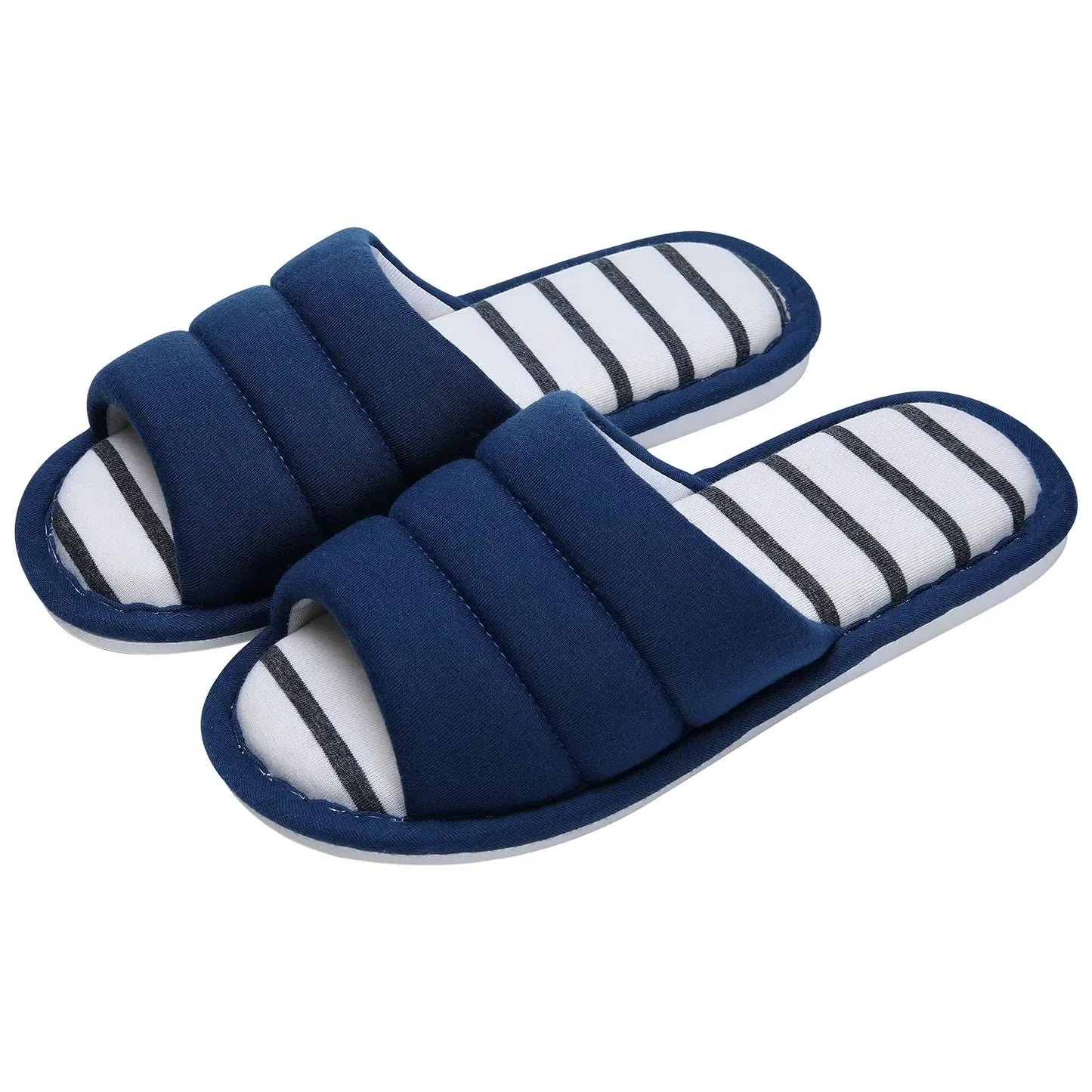 Women’s Slippers – Plush Quilted Strap – Open Toe – Cushioned Slip-On Indoor Flats