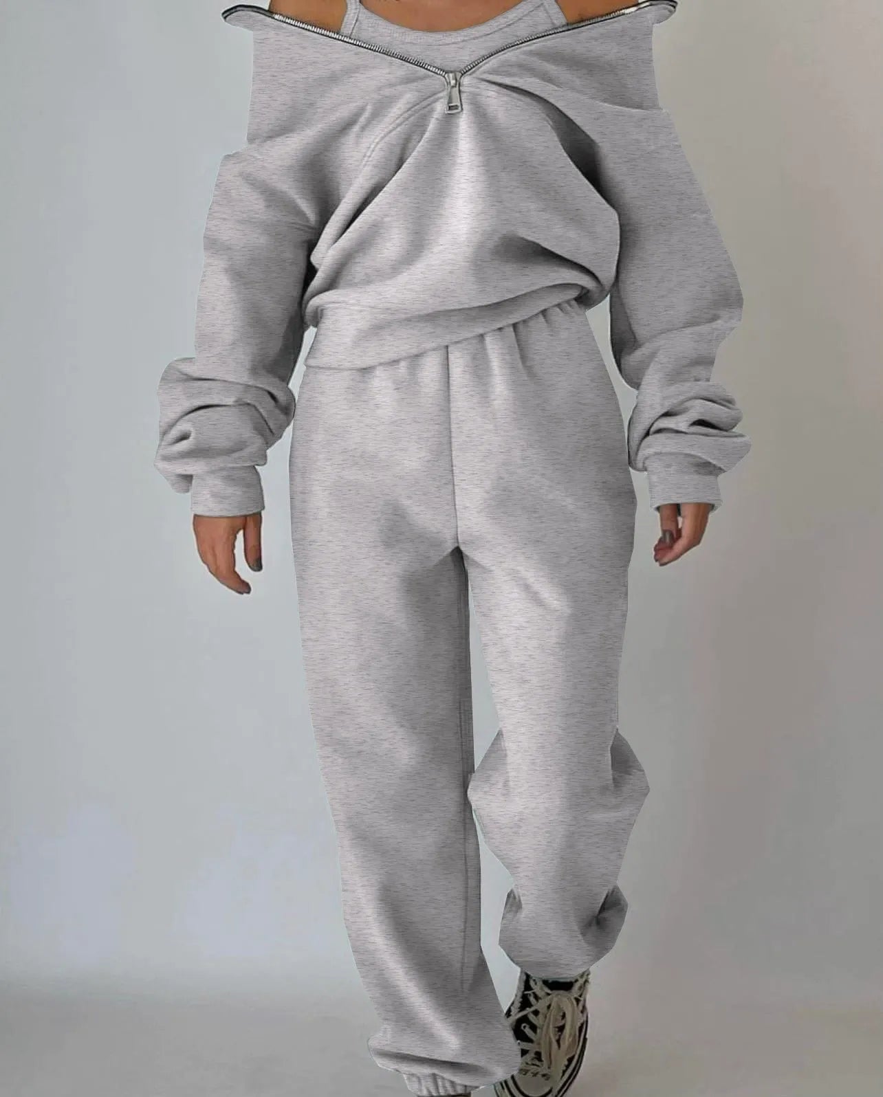 Women’s Athleisure Set – Fleece Half-Zip Pullover – Relaxed Fit – Full-Length Pants
