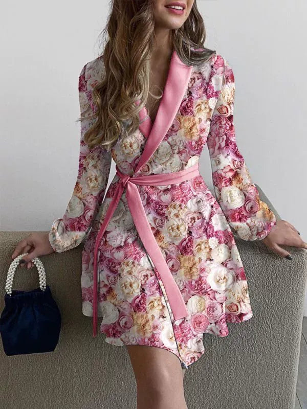 Women’s Long Cardigan – Relaxed Fit – Animal Print – Cotton Blend – Belted Open Front
