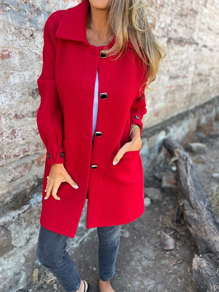 Women’s Wool Coat – Straight Fit – Mid-Length – Buckle Front – Casual Layer
