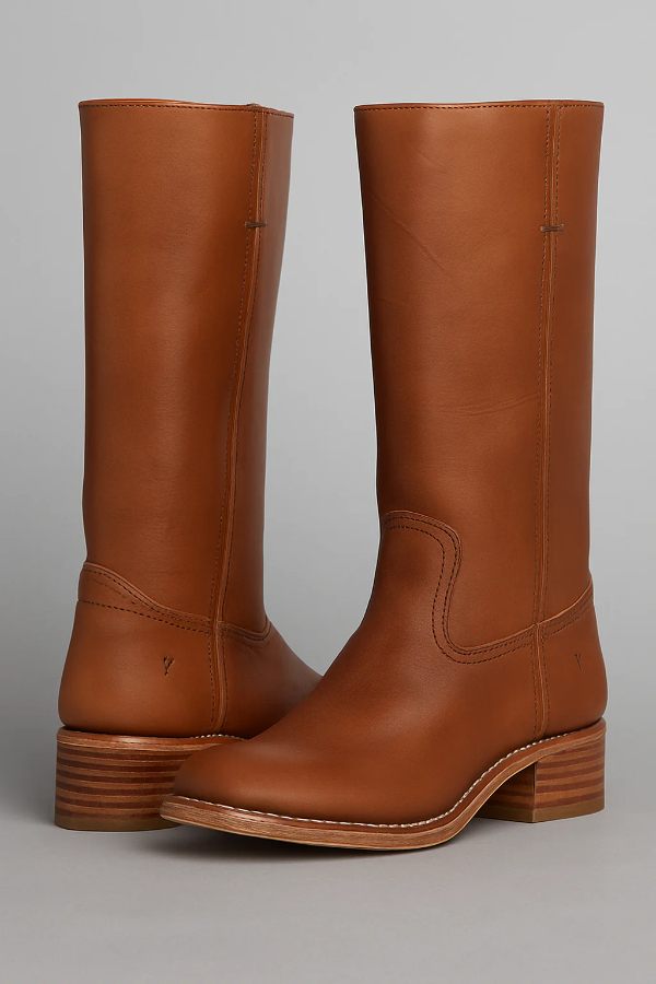 Women’s Knee-High Boots – Leather – Block Heel – Structured Calf Fit – Stitch Detail