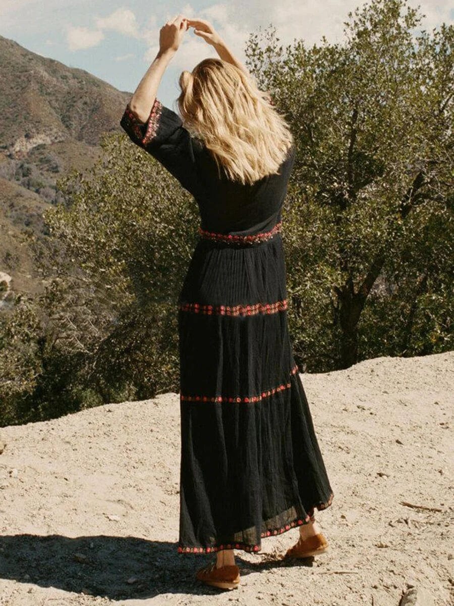 Carmen® | Black Boho Maxi Lace Dress