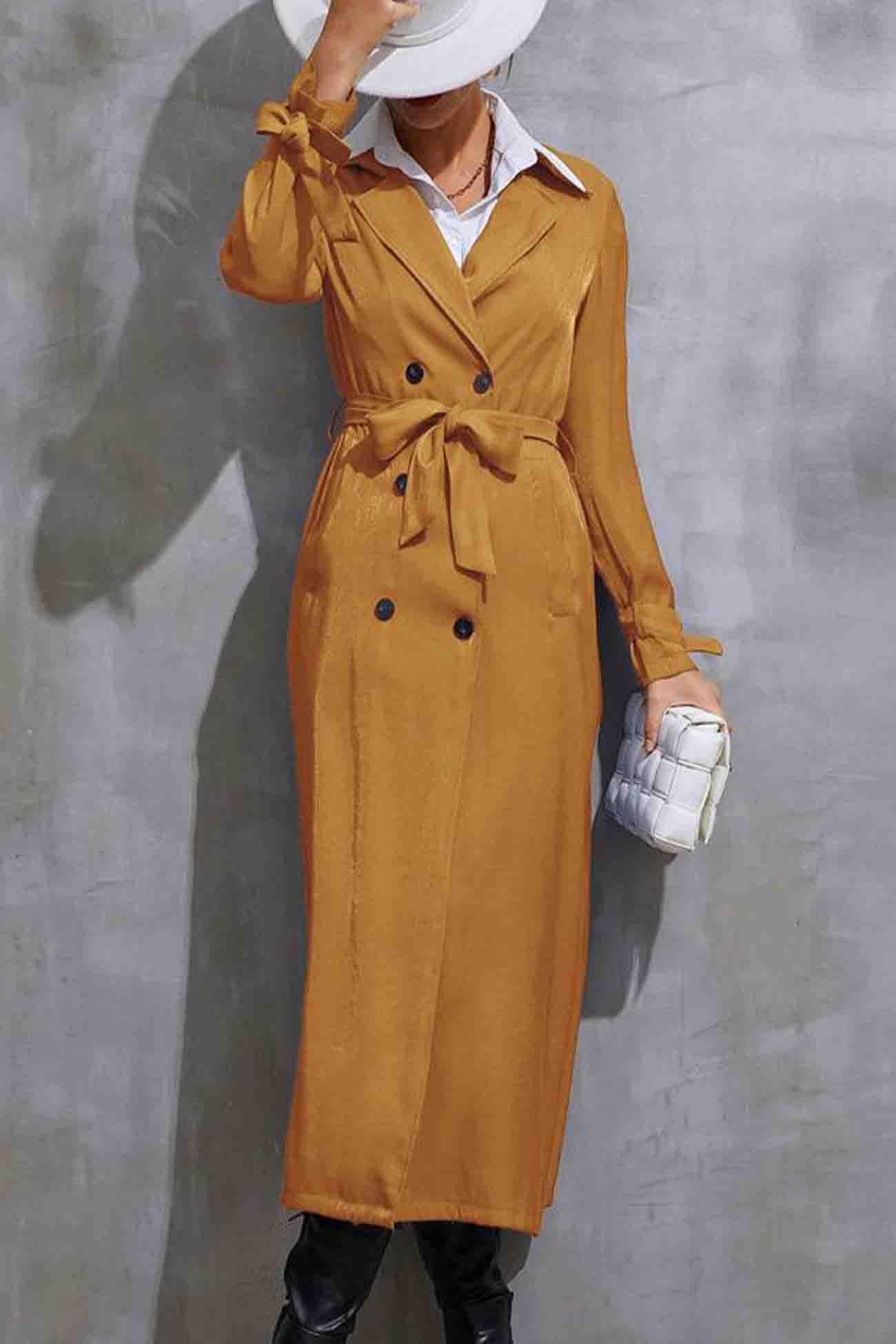 Anja® | Double-breasted trench coat with lapels and strappy pattern