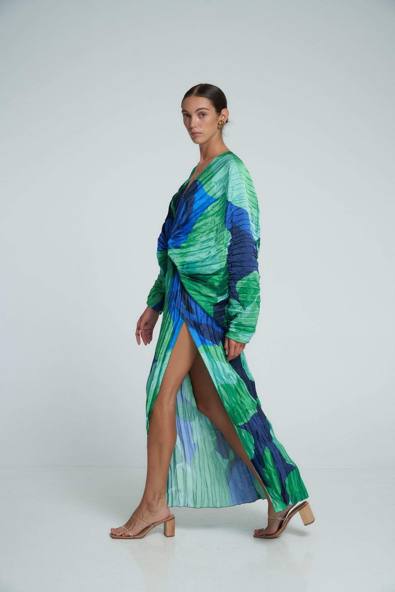 Ana María® | Printed Ruffled Maxi Bodycon Dress