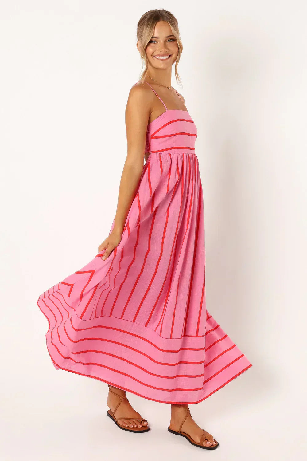 Alina® | Casual long striped dress with spaghetti straps