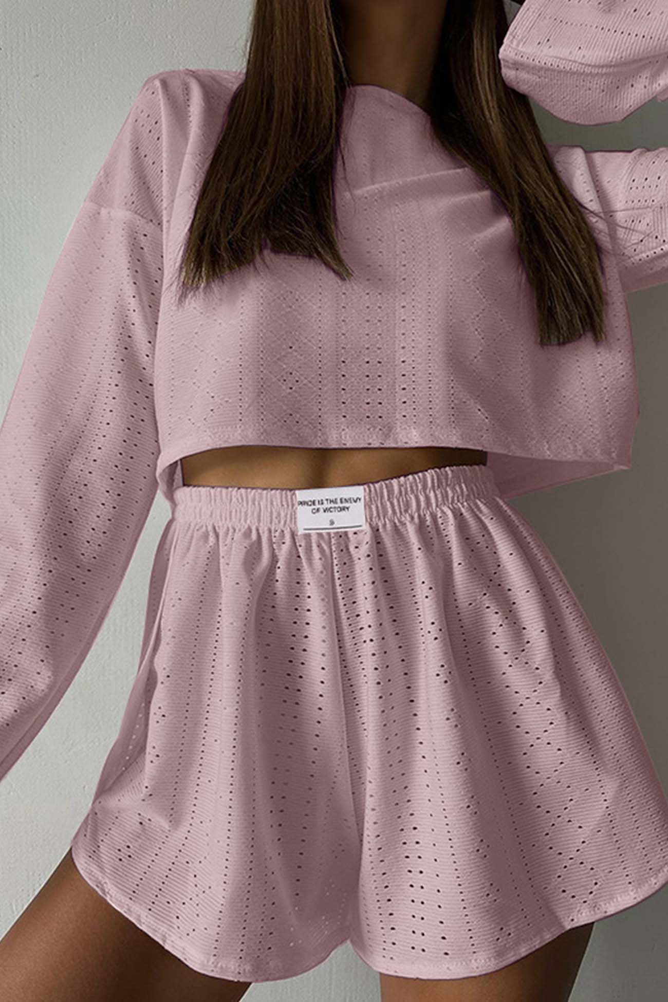 Brigitta® | Two piece set with hollow long sleeve shorts and slits