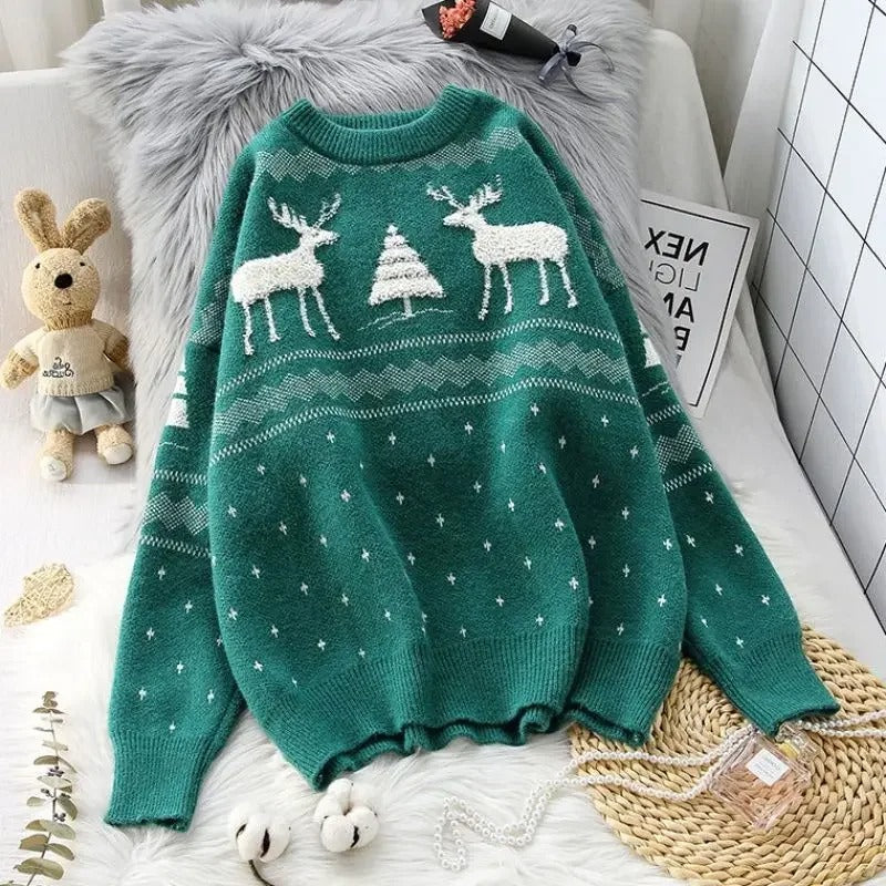 Clara® | Women's oversized Christmas sweater with a moose motif