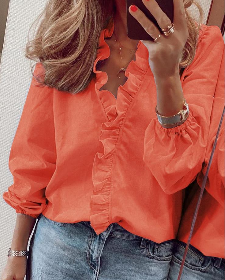 Cintia® | Wolf Blouse With Ruffles And V-Neck