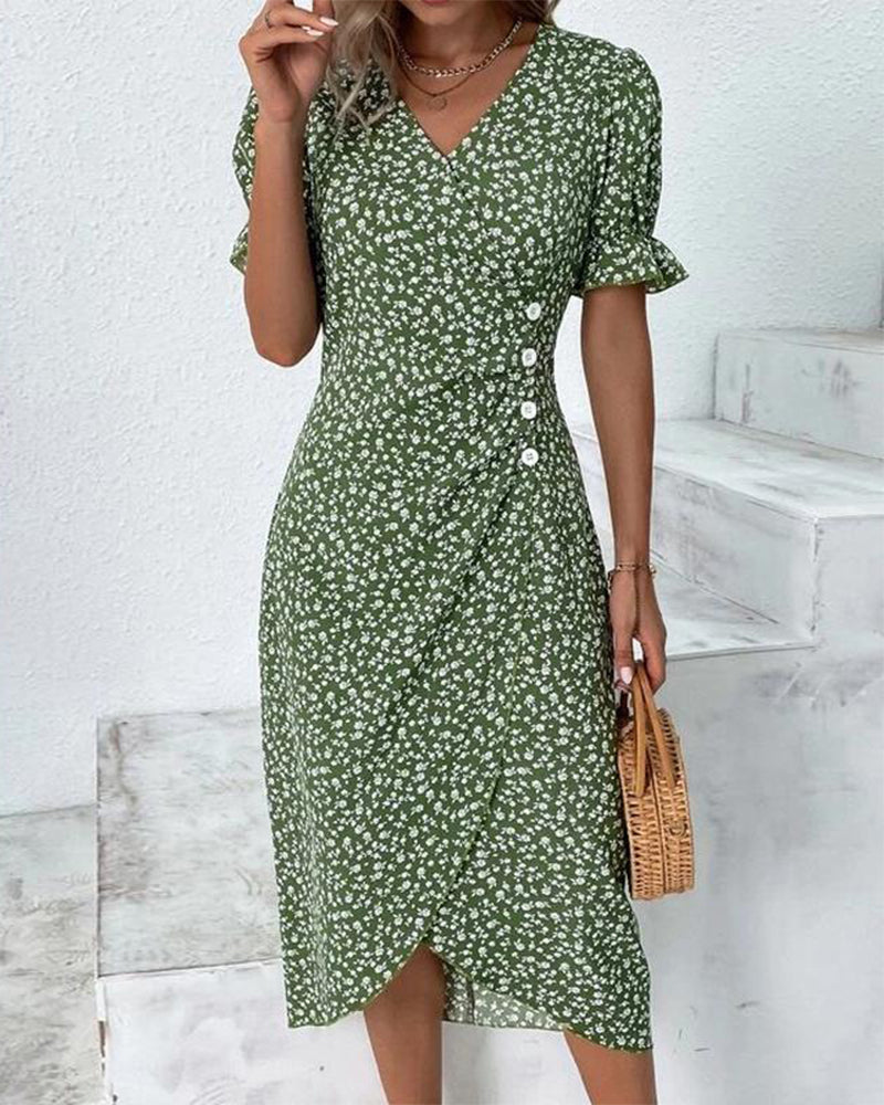 Rosa | Stylish Floral Print V-Neck Wrap Dress