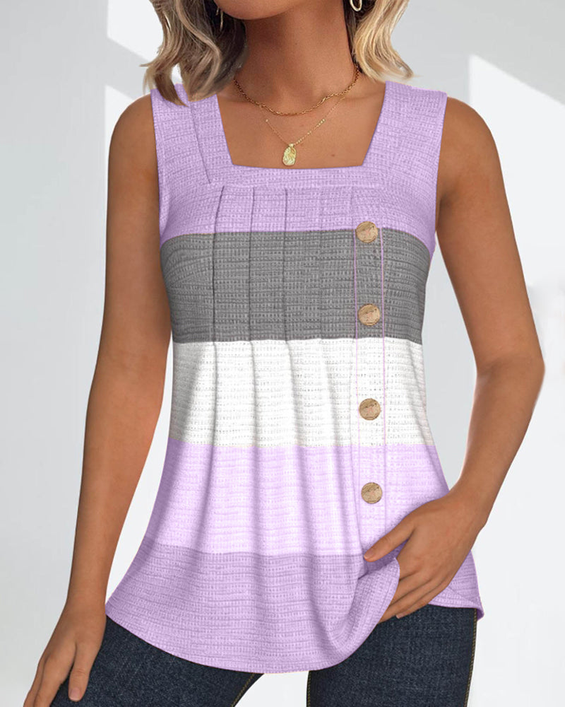 Dolores® | Striped tank top with buttons and pleats