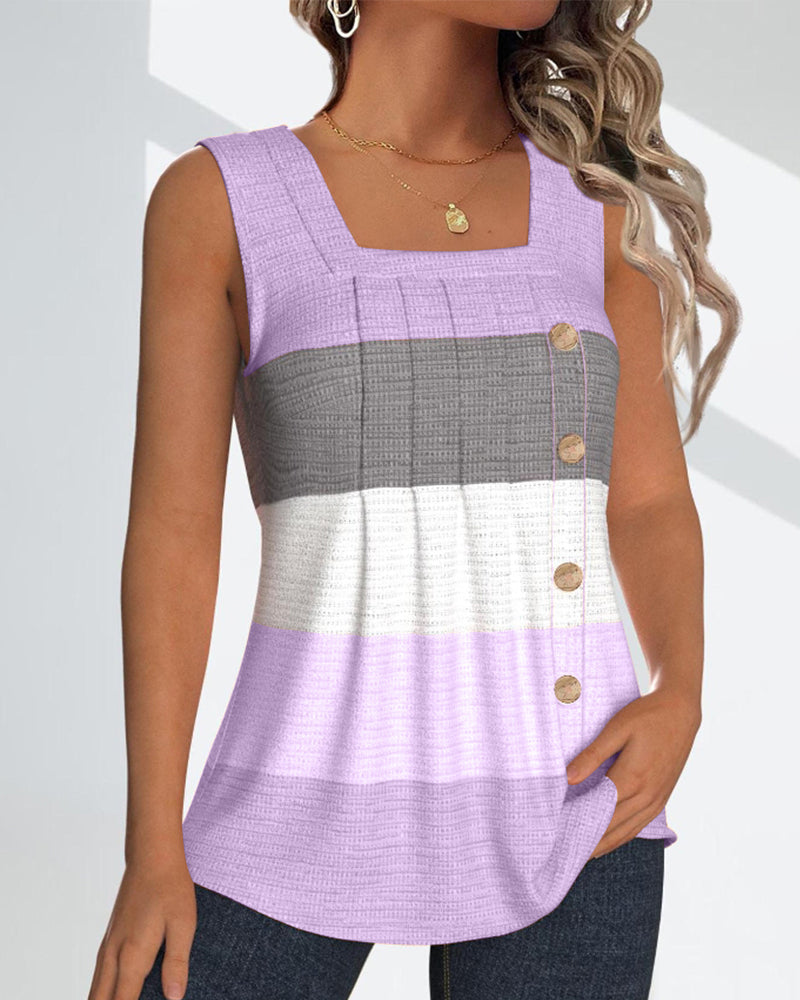 Dolores® | Striped tank top with buttons and pleats