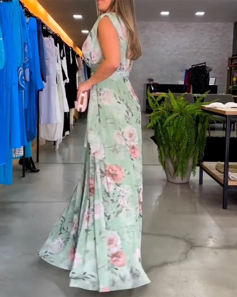 Barbara® | Elegant V-neck sleeveless dress with floral print