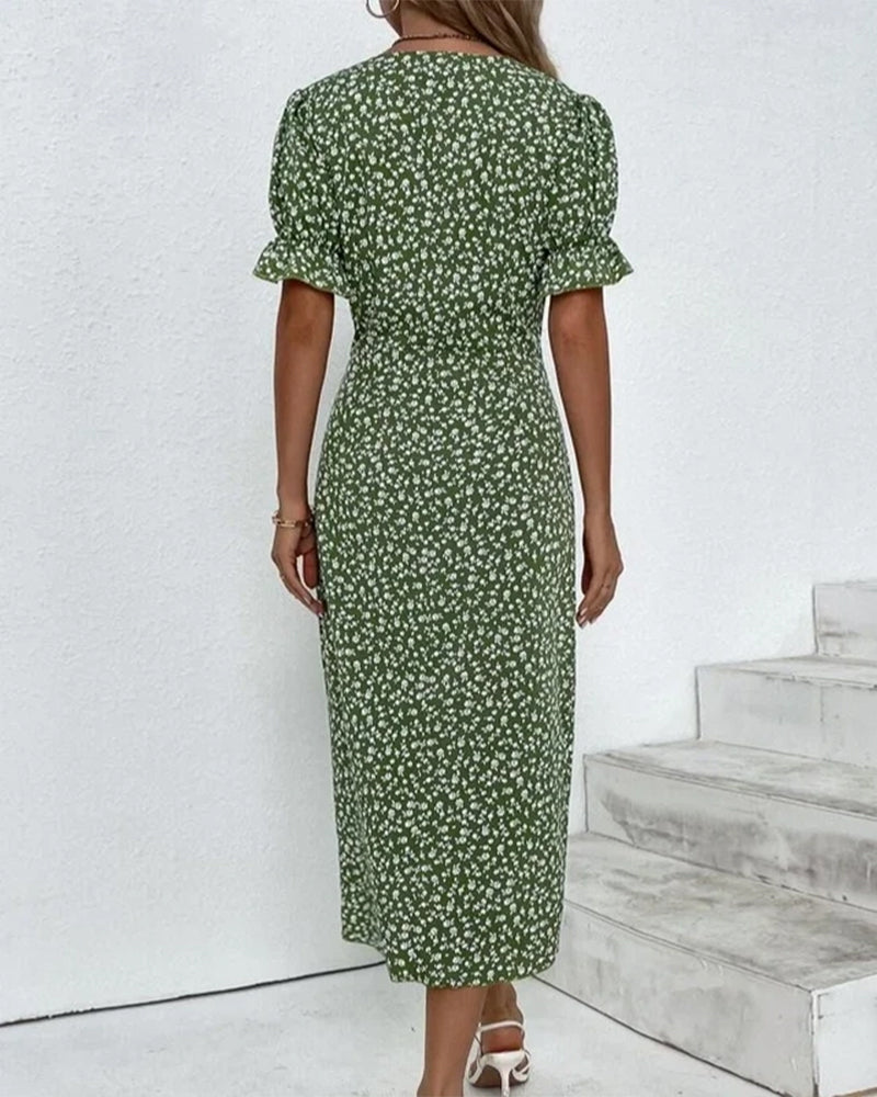 Rosa | Stylish Floral Print V-Neck Wrap Dress